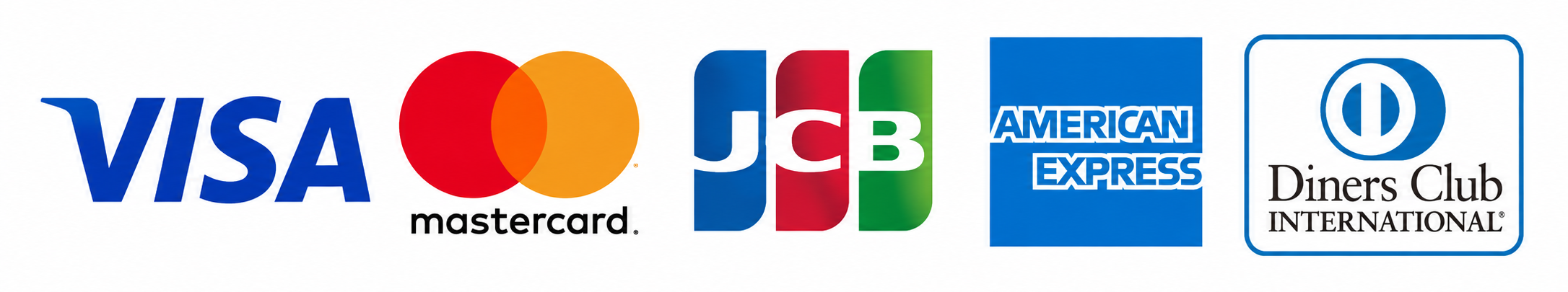 VISA Mastercard JCB American Express Diners Club